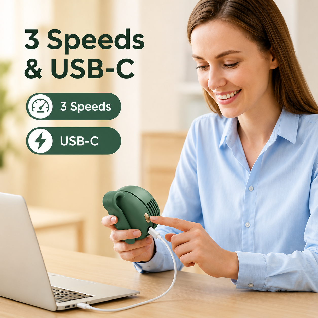 Mini Bladeless Clip-On Fan, 3 Speeds, Portable