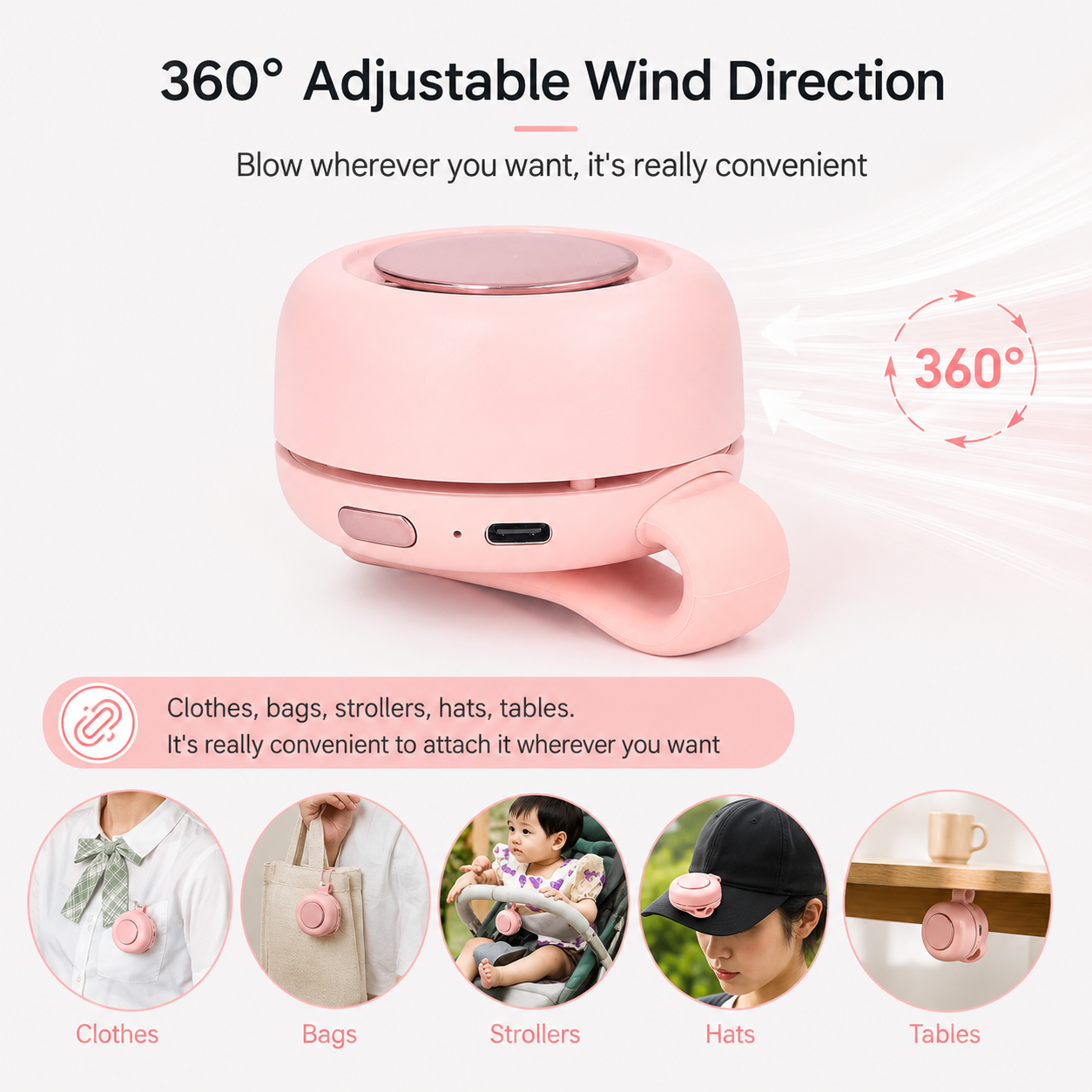 Mini Bladeless Clip-On Fan, 3 Speeds, Portable