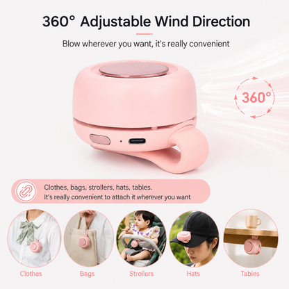 Mini Bladeless Clip-On Fan, 3 Speeds, Portable